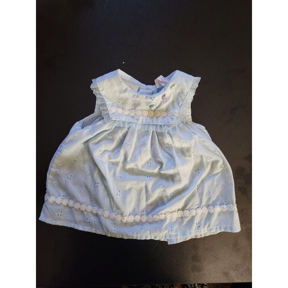 Little Bitty Baby Girl 3-6M Blue Eyelet Embroidered Lace Ruffle Dress